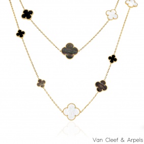 Van Cleef & Arpels Yellow Gold Mother of Pearl & Onyx Magic Alhambra 16 Motif Necklace VCARD79400